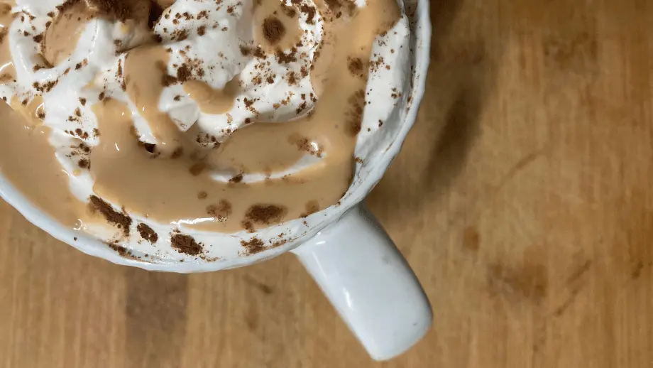 Caramel mocha latte from above.