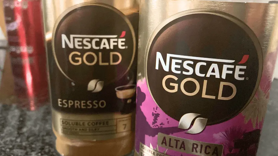Nescafé Gold instant espresso next to Nescafé Alta Rica.