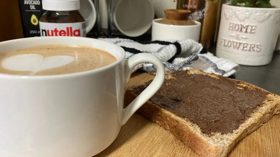 Nutella latte and toast with Nutella.
